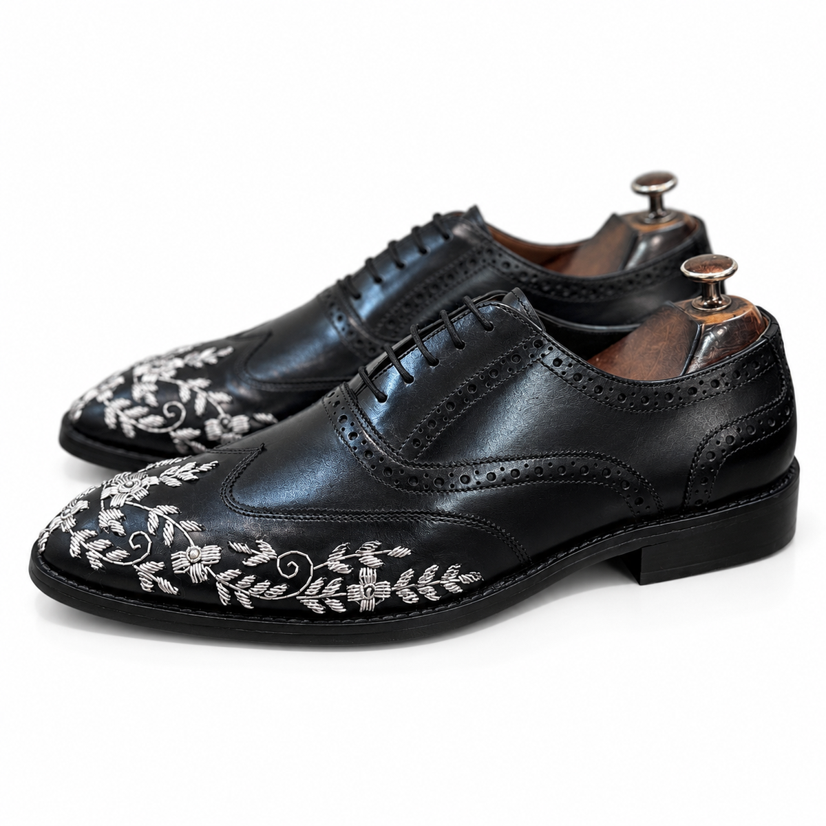 Obsidian Royale — Black Embroidered Oxfords