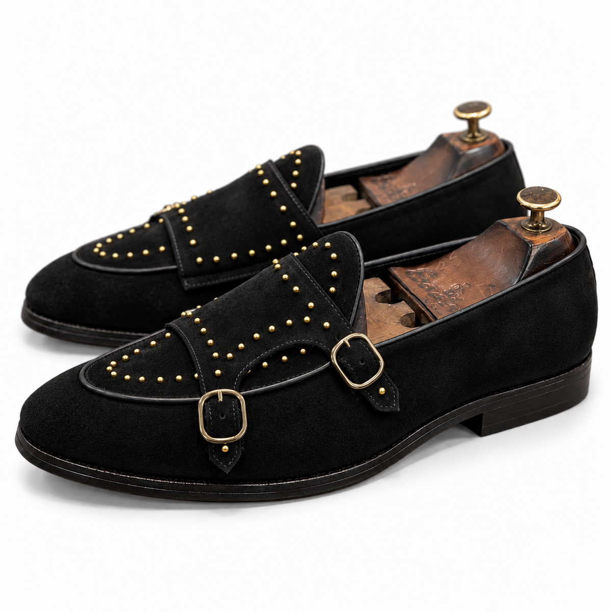 Noir Royale Studded Double Monk Straps