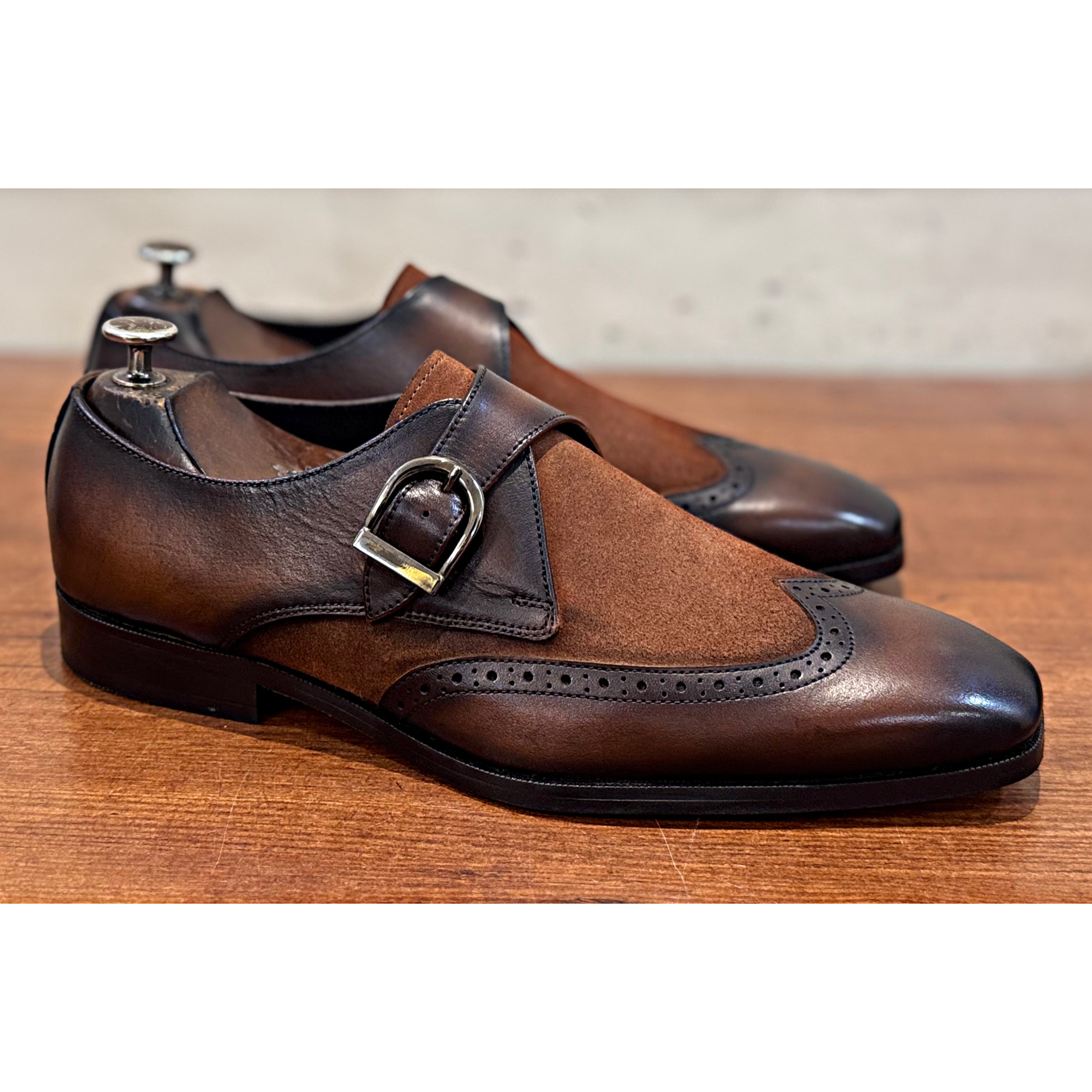Brown Suede Leather Monk Straps