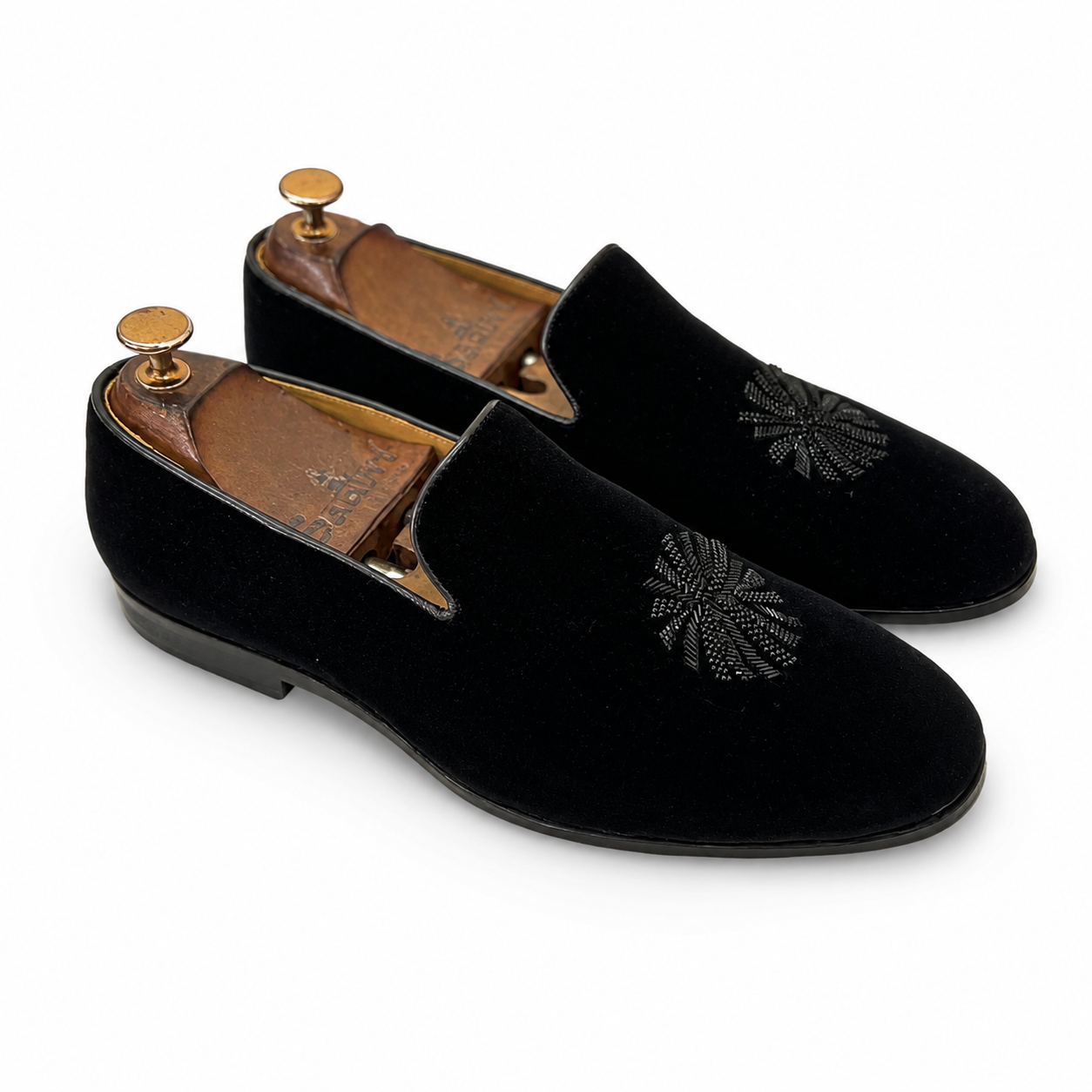 Noir Crest Velvet Slippers