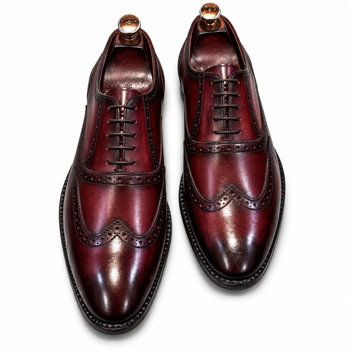 Burgundy Hand Patina Cap Toe Brogue Oxford