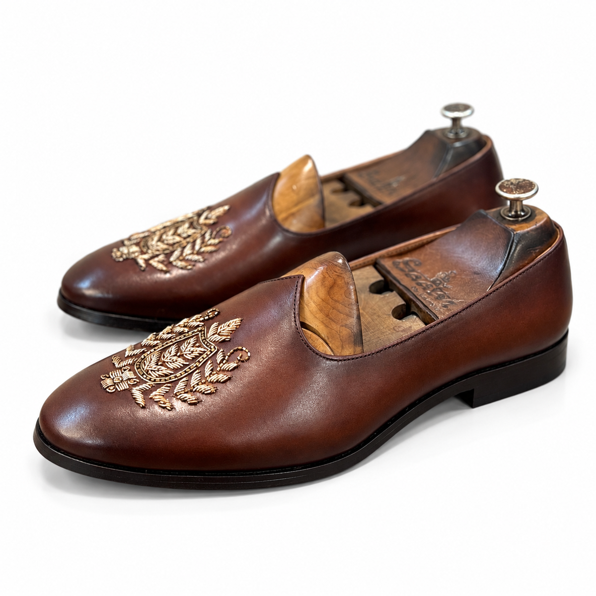 Aurelian Crest — Mahogany Brown Gold-Embroidered Jalsa