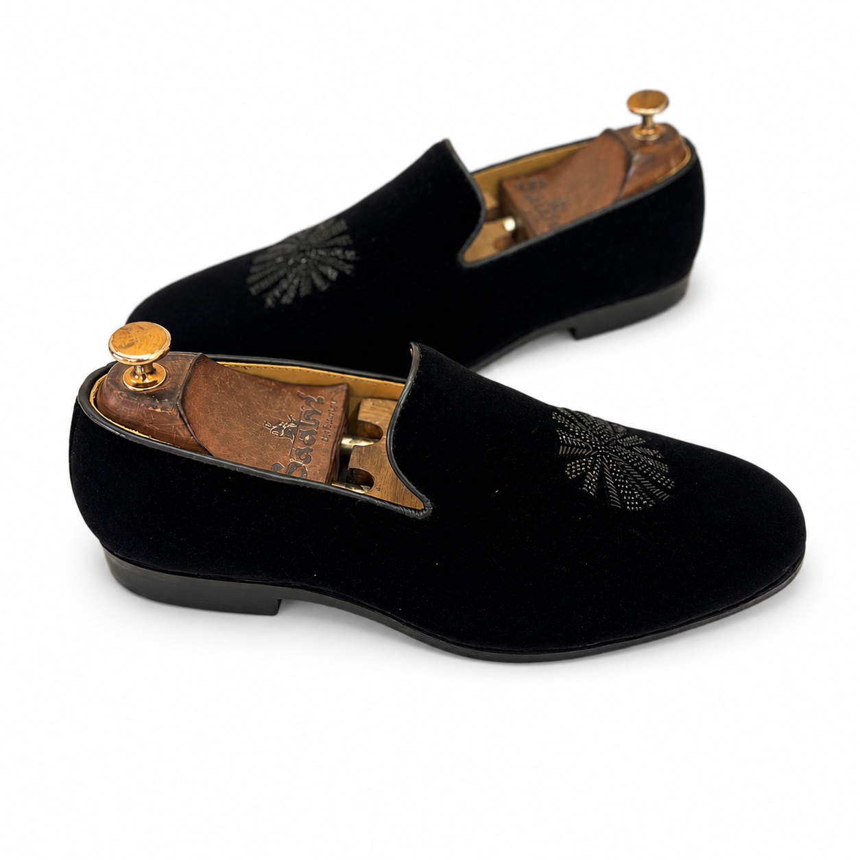 Noir Crest Velvet Slippers