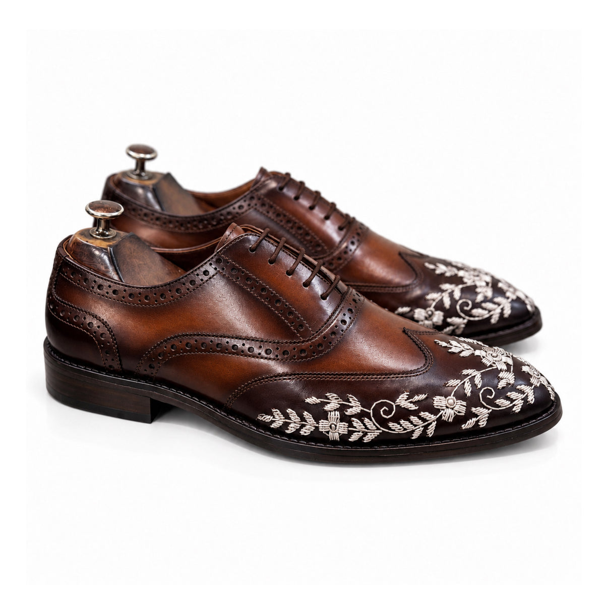 Regent Nocturne — Brown Embroidered Wingtip Oxford