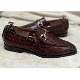 Brown Croco Loafers With Buckle