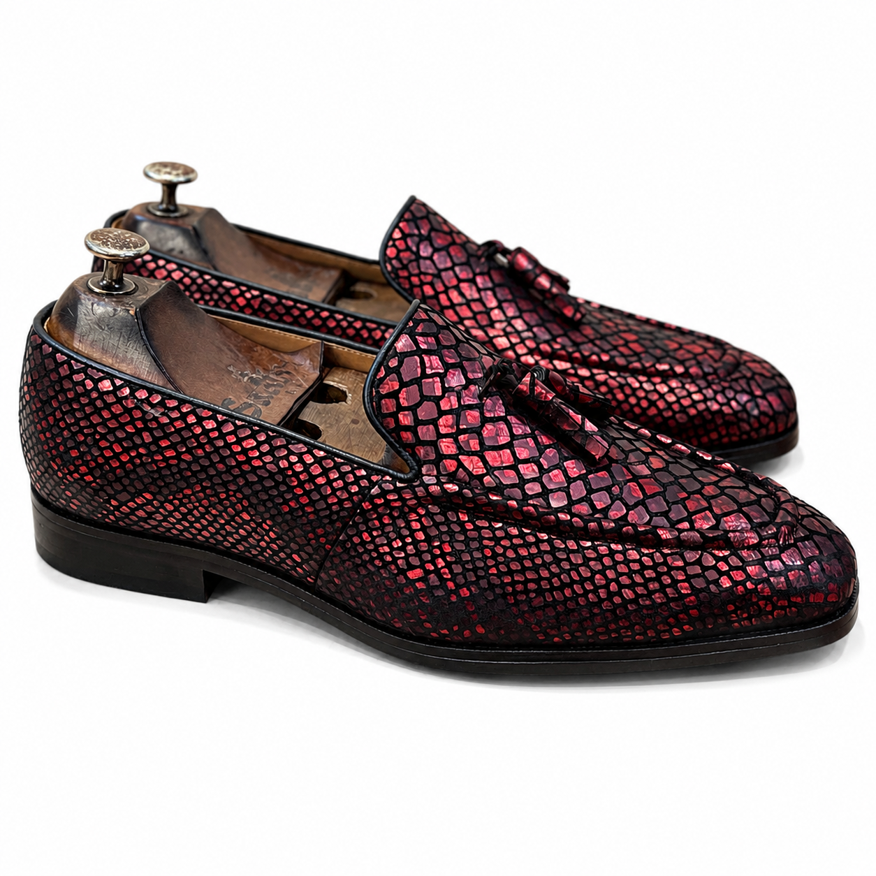 Snake Foil Loafers With Tassels Red