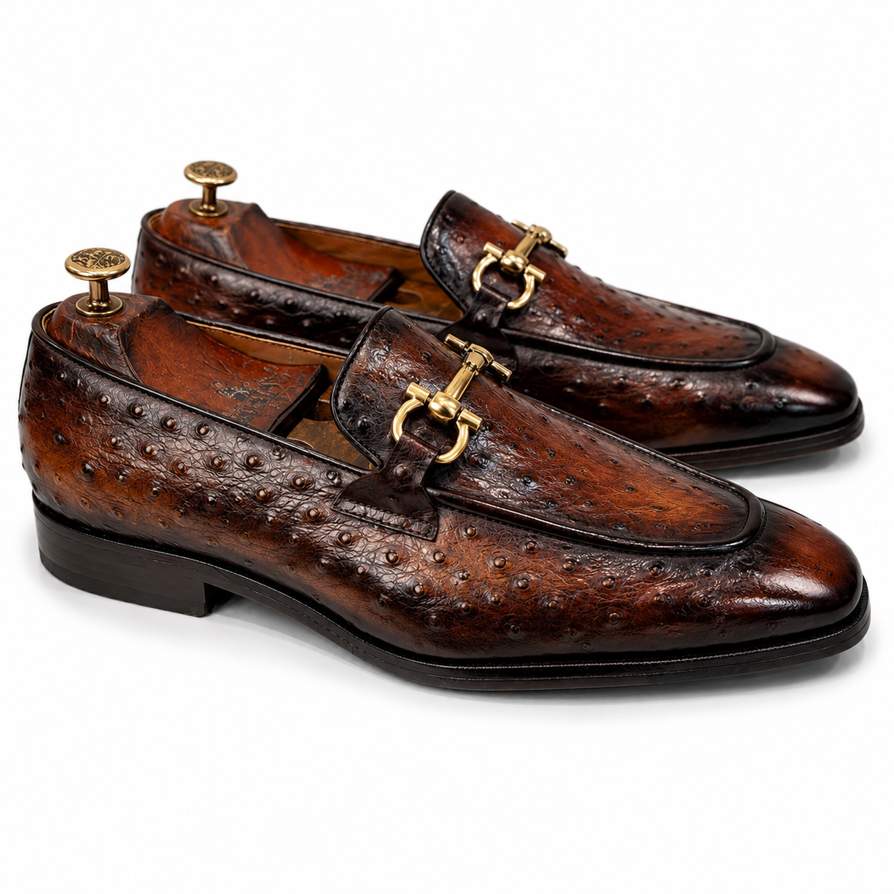 Royal Heritage Brown Ostrich Embossed Horsebit Loafers