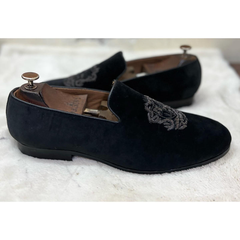 Royal Black Velvet Slipons
