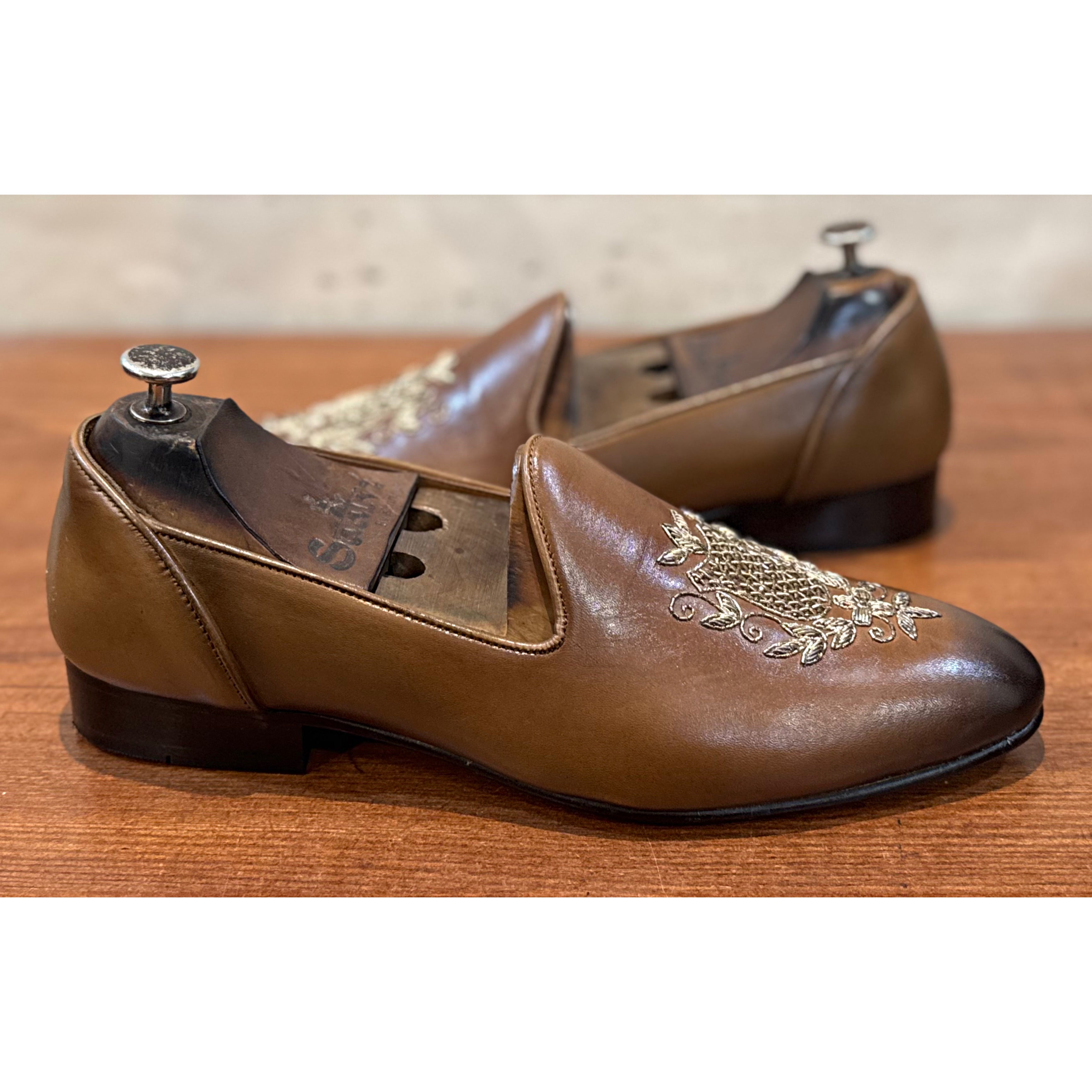 Tan Embroidery Slipons