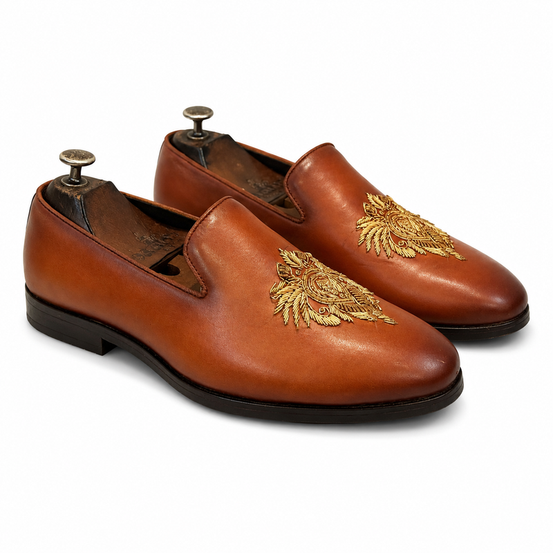 Aarambh - Embroidery Slipons Tan