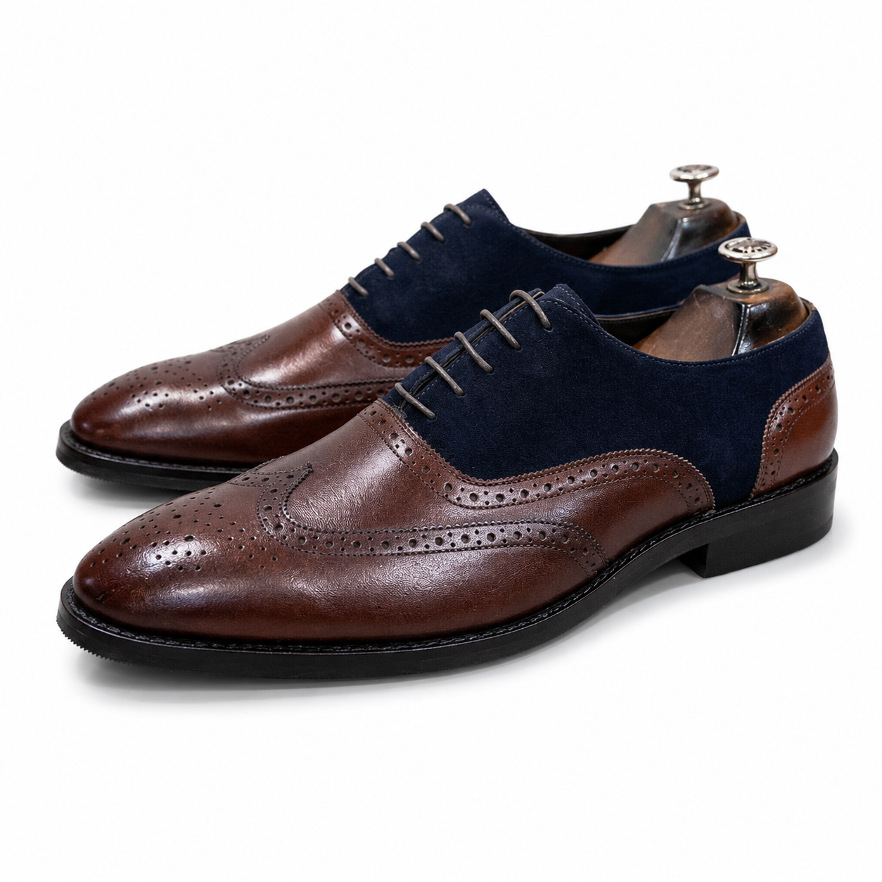 Two-Tone Wingtip Oxford Brogues – Brown & Navy