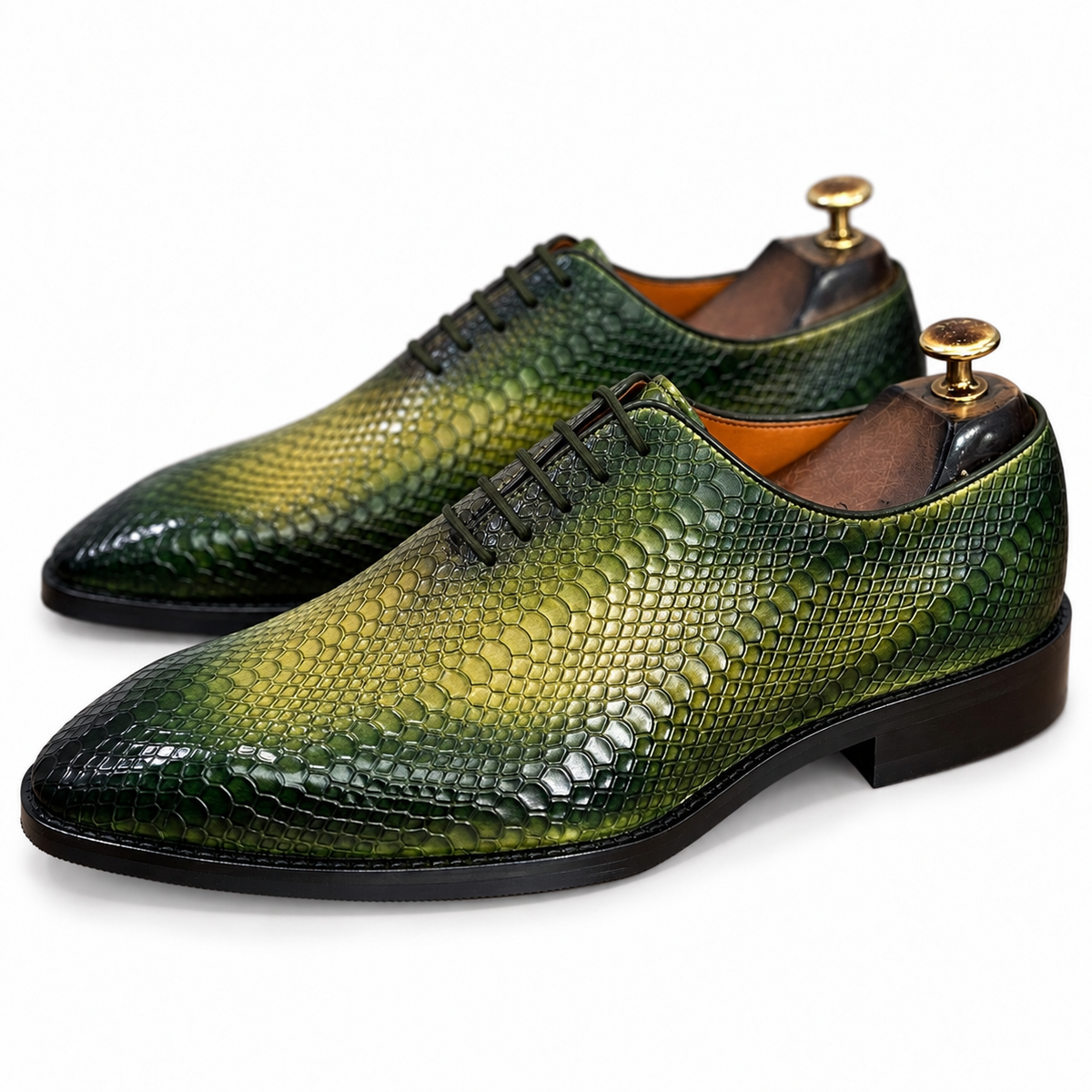 Emerald Crocodile-Embossed Oxford Shoes