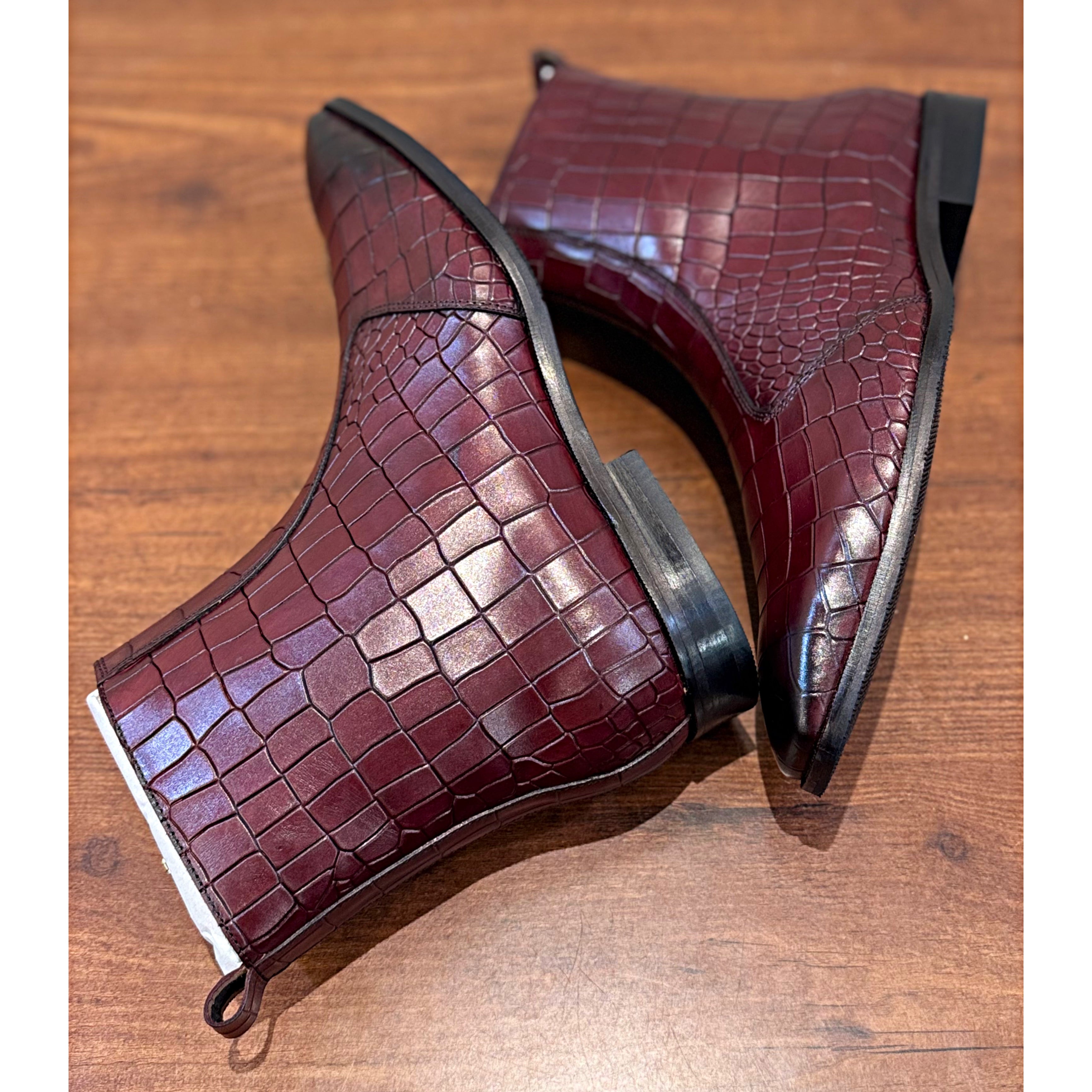 Croco Boots Bordo Hand Patina