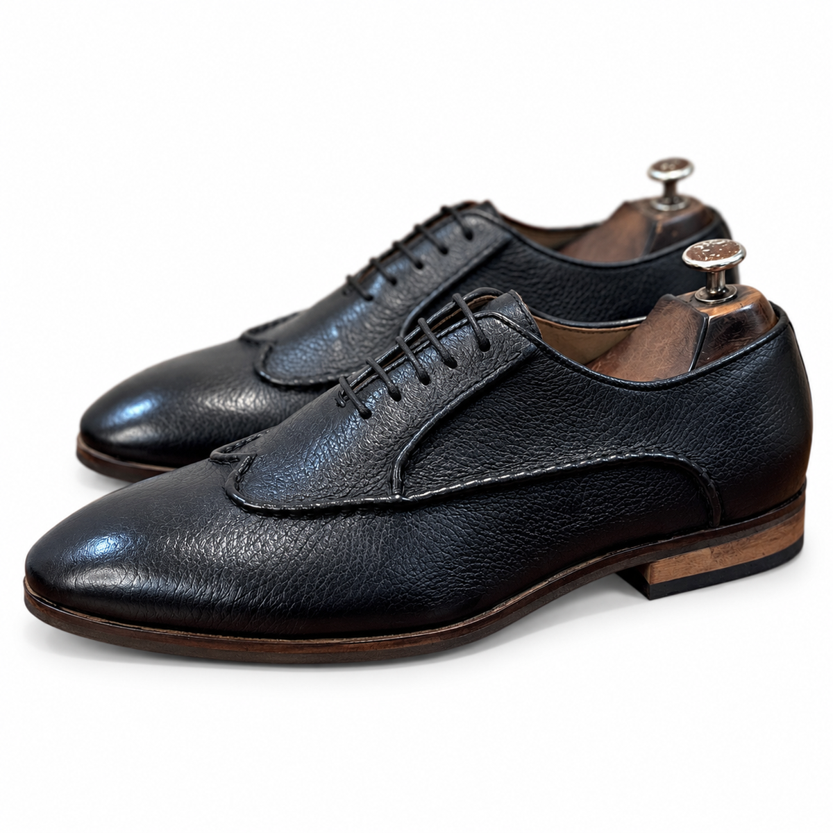 Nero Grain Black Leather Oxfords