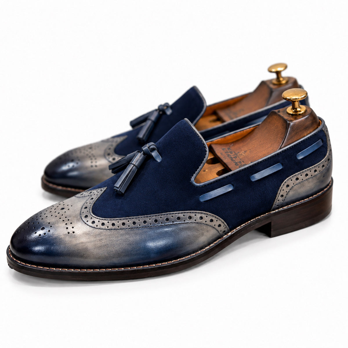 Navy Slate Wingtip Tassel Loafers