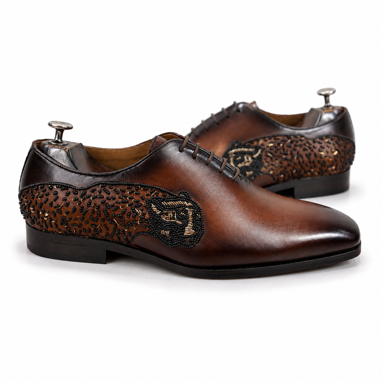 Imperial Panther Hand-Embroidered Luxury Leather Oxford Shoes for Men