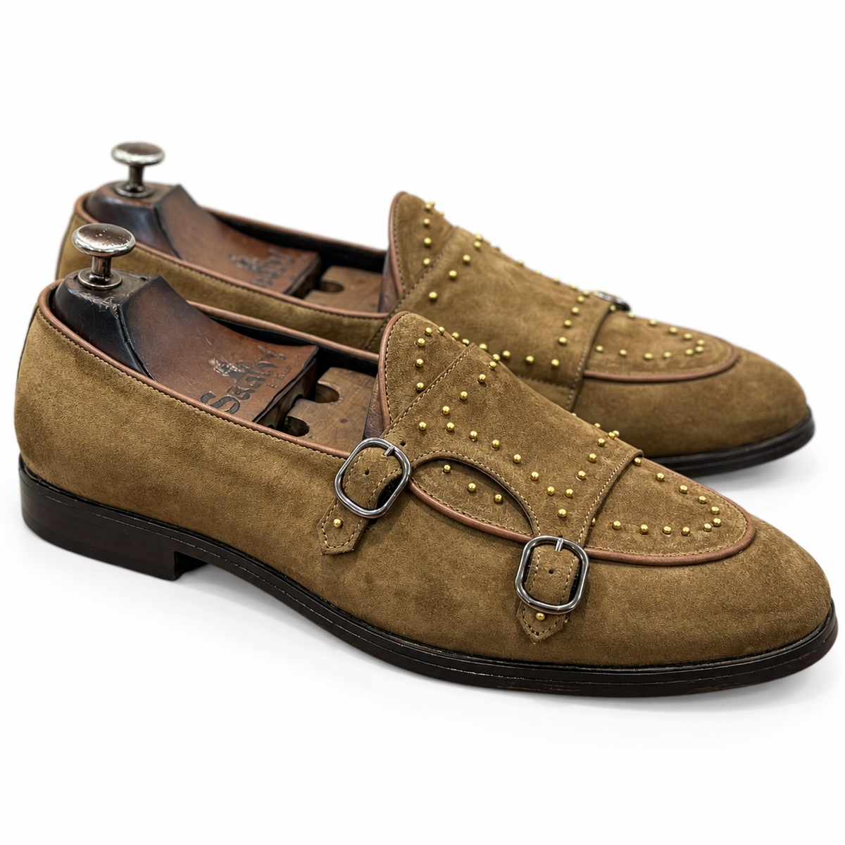Antique Tan Studded Double Monk Straps