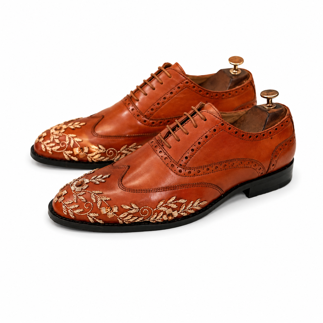 AURELIO COGNAC Embroidery Oxfords