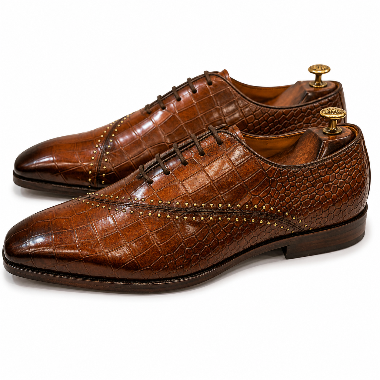 Royal Cognac Croco Studded Oxford Shoes