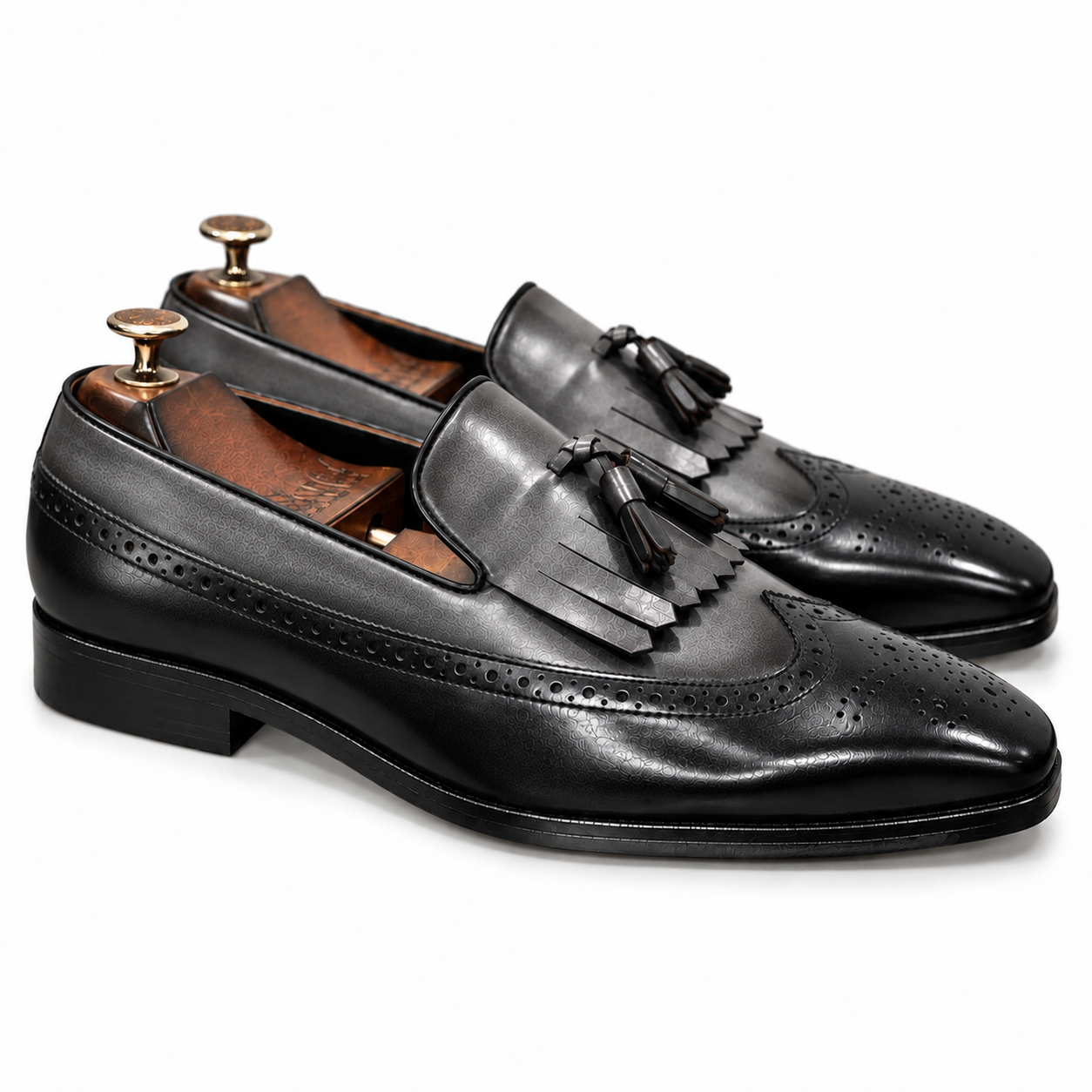Silver Noir Kiltie Tassel Loafers