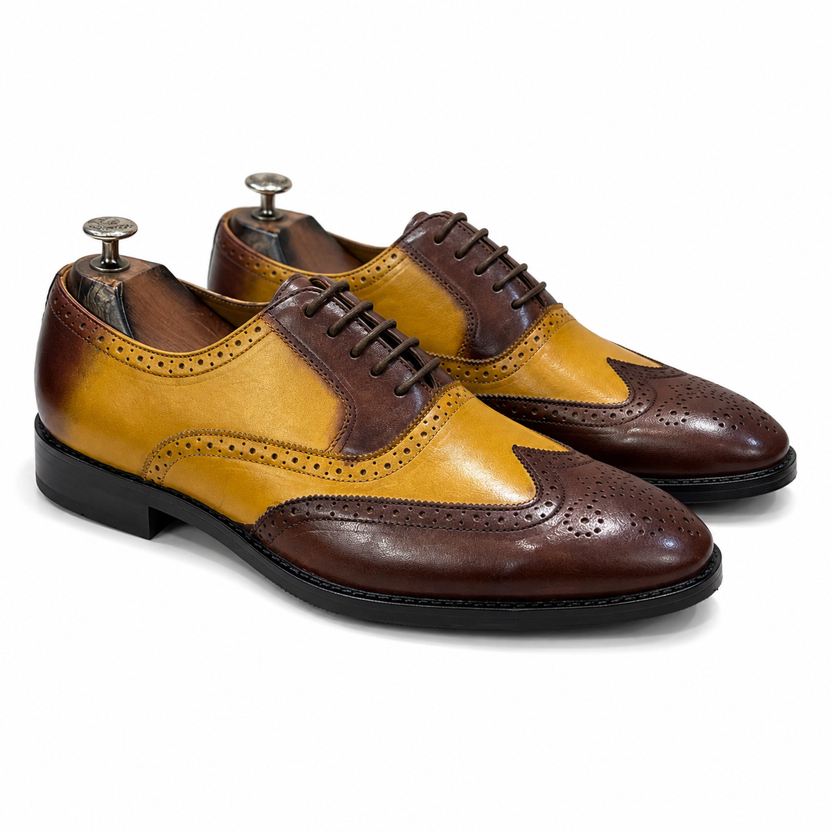 Heritage Two-Tone Wingtip Oxford Brogues – Mustard & Brown