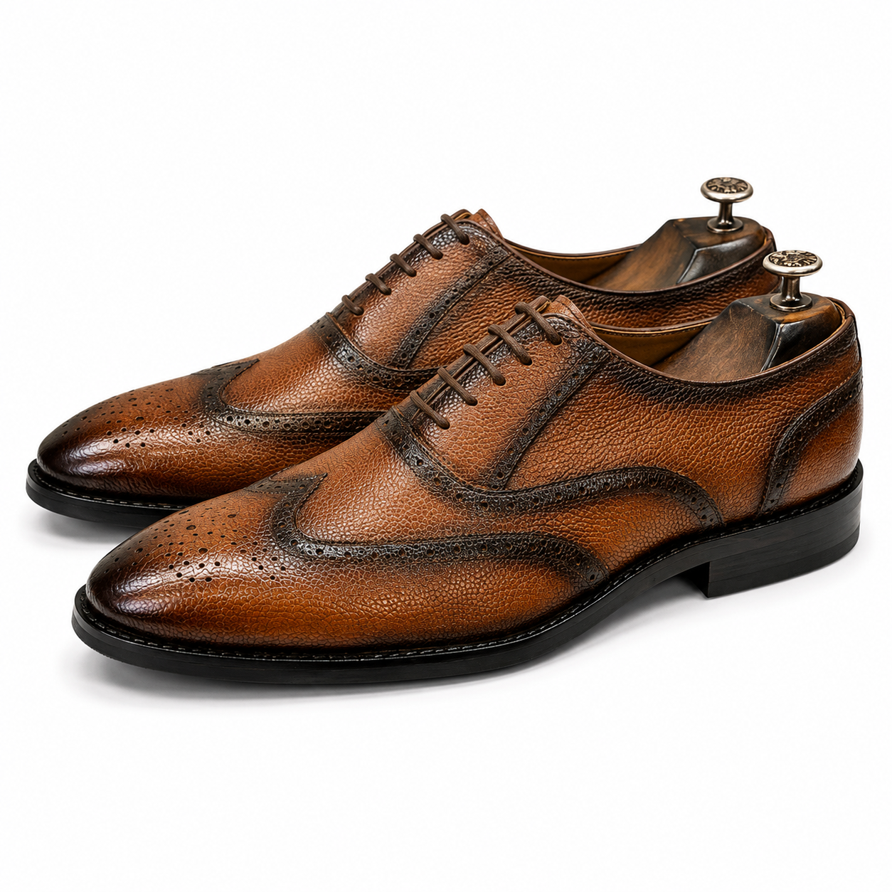 Burnished Wingtip Brogue Shoes – Brown