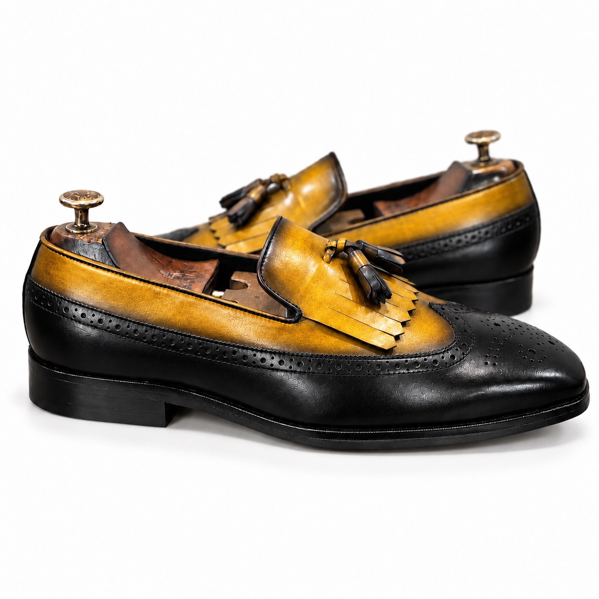 Mustard Noir Kiltie Tassel Loafers