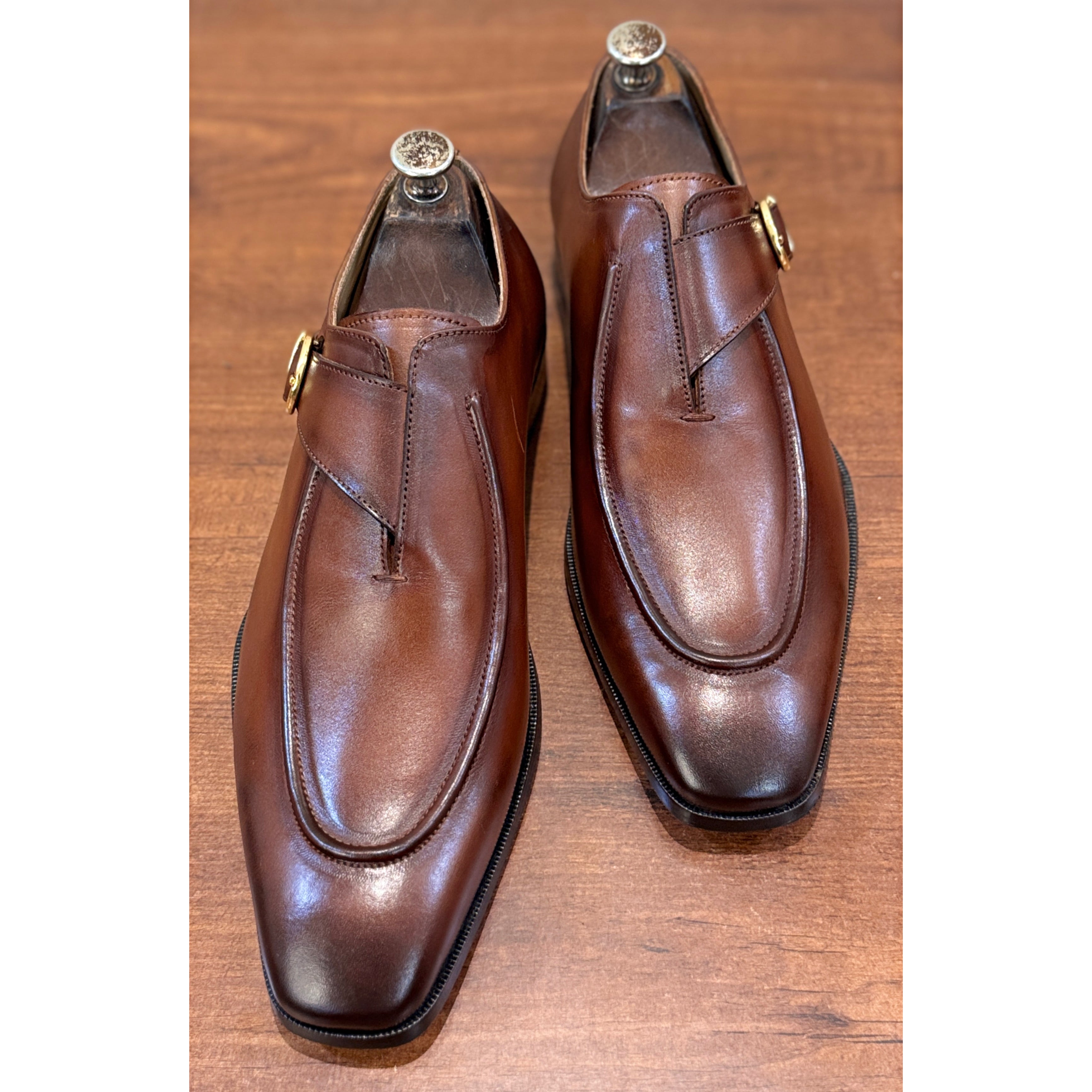 British Pointy Toe Single Monk – Chestnut Brown