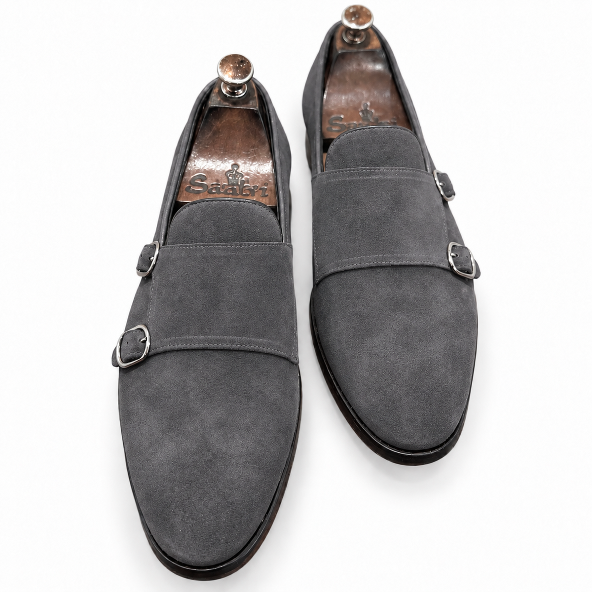 Slate Grey Double Monk Suede Shoes