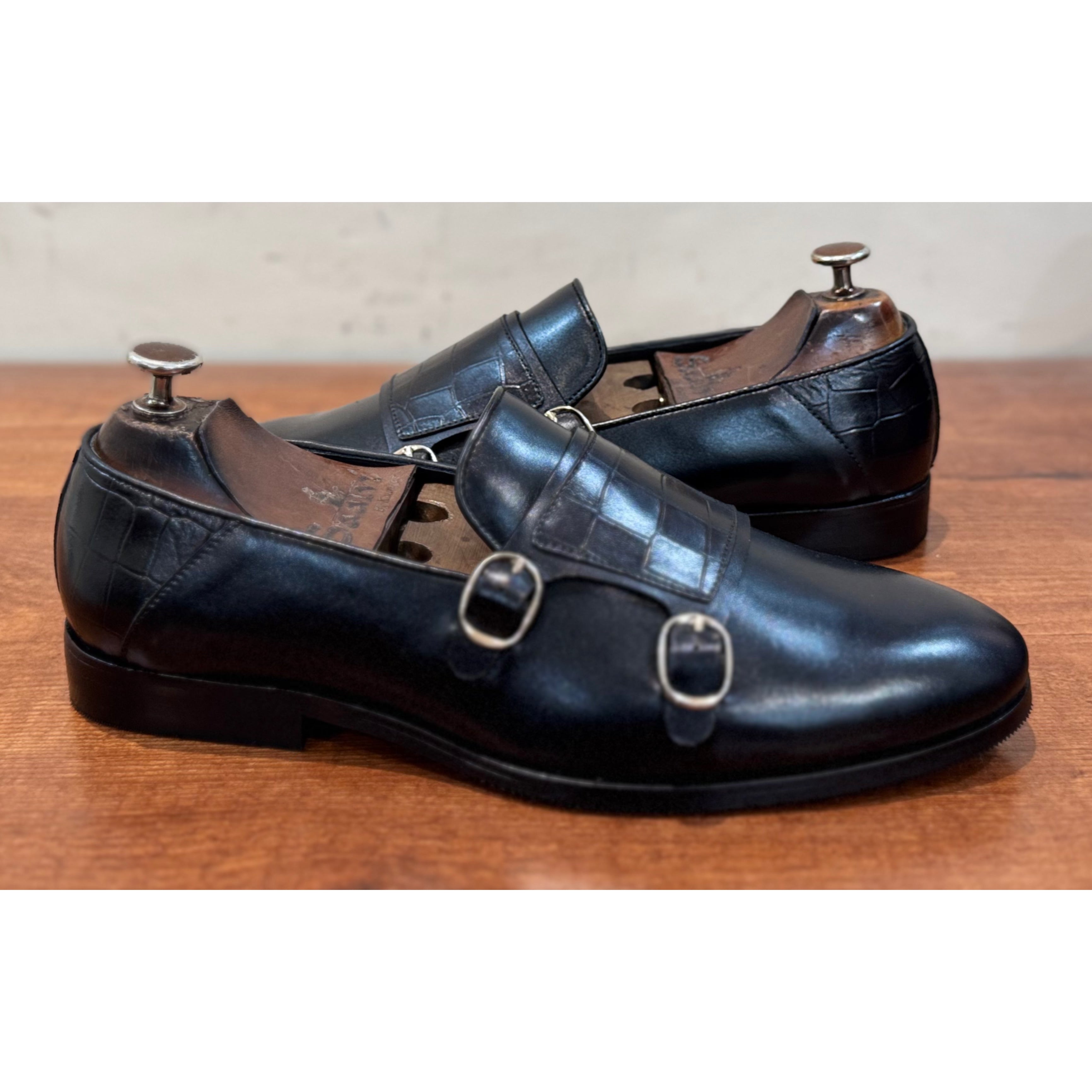 Black Double Monk Strap Loafers