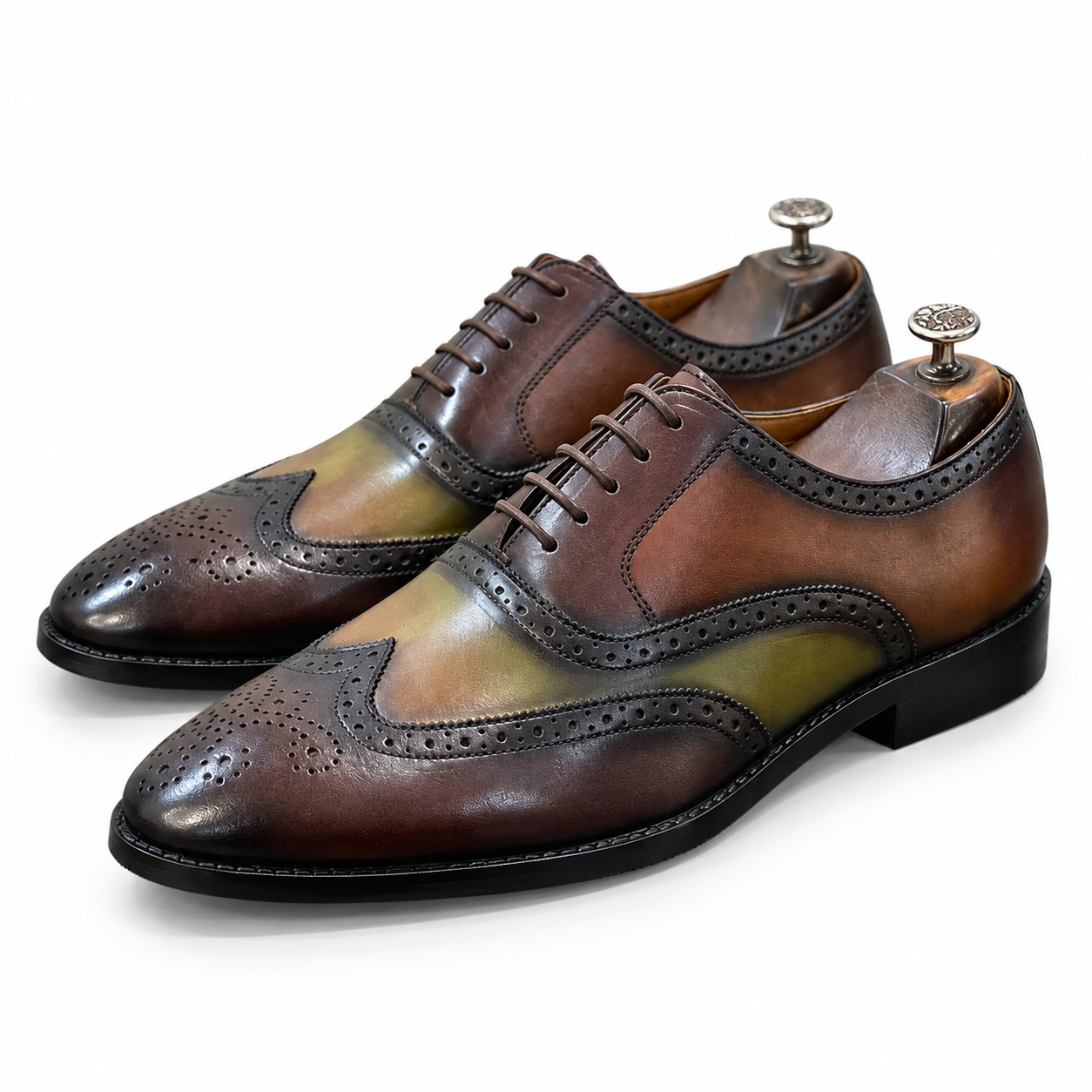 Olive Cognac Hand-Patina Wingtip Oxford