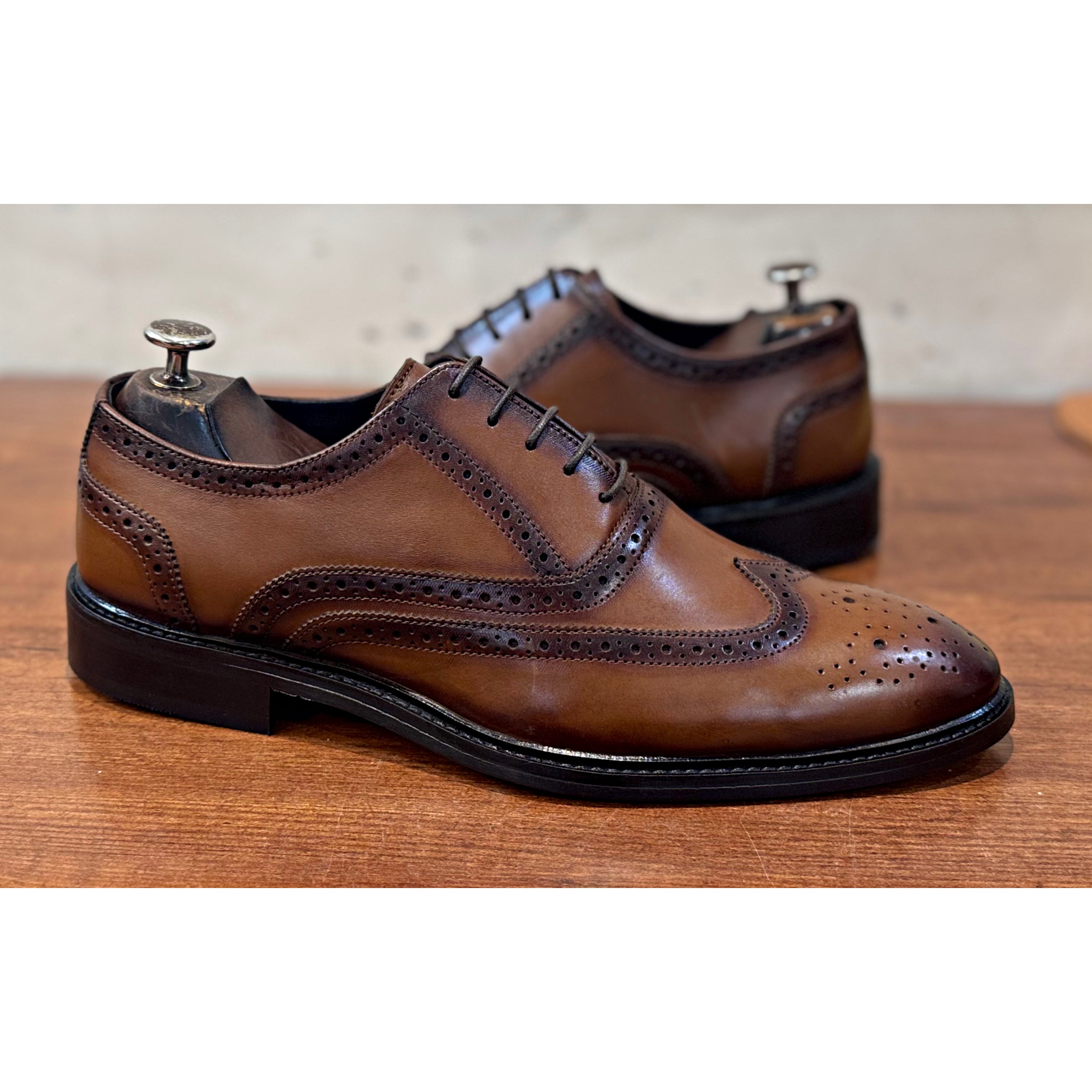 Saalvi Classic Hand Finished Wingtip Oxfords - Tan