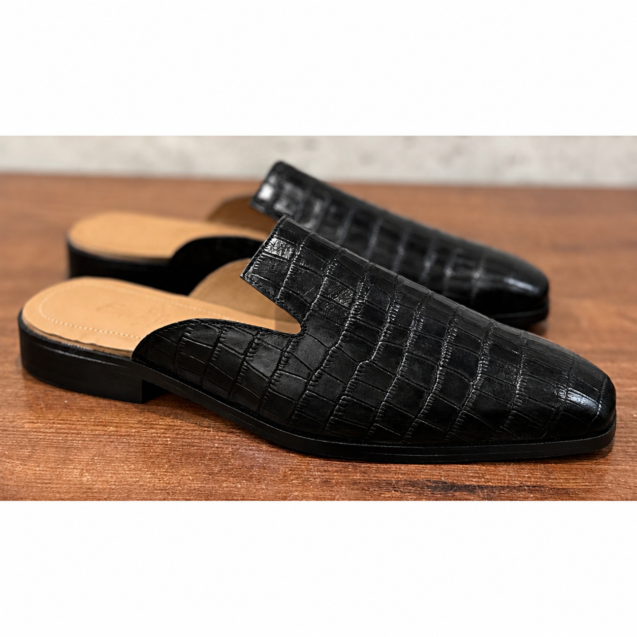 Midnight Monaco Mules Croc