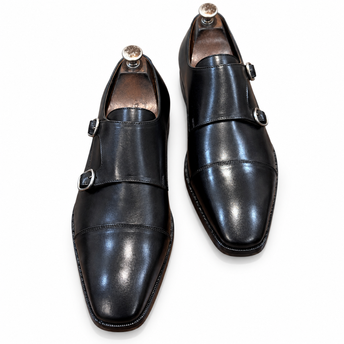Noir Double Monk Strap Shoes for Men