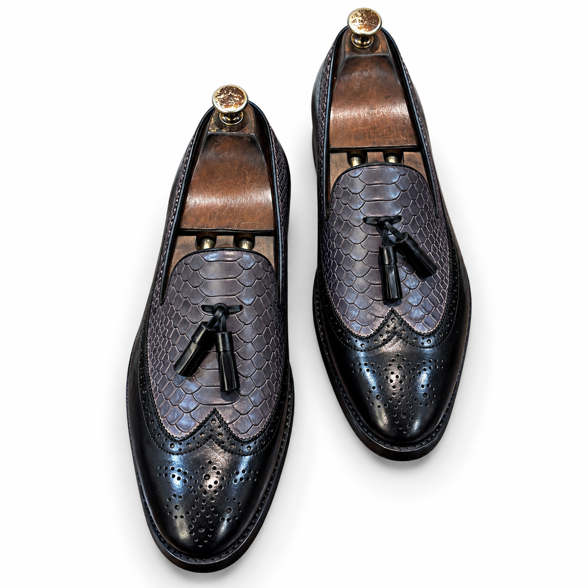 Noir Slate Wingtip Tassel Loafers