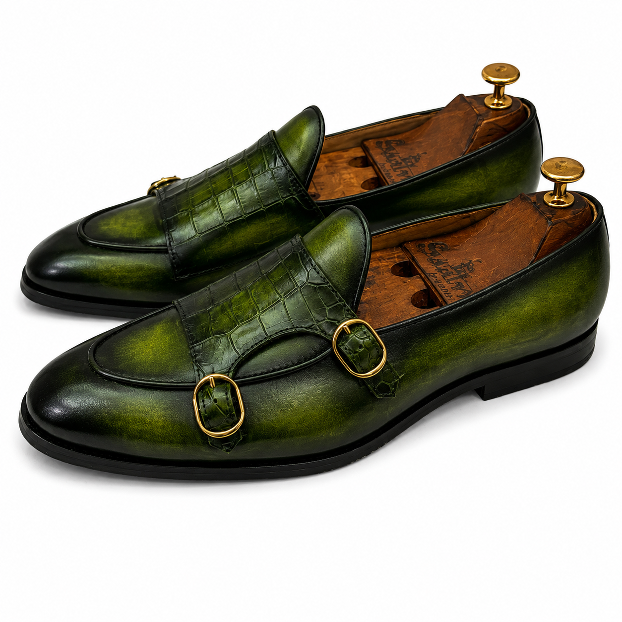 Royal Emerald Croco Double Monk Loafers