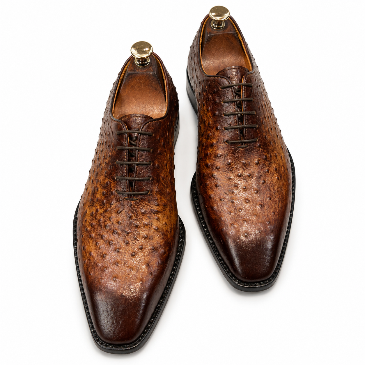 Ostrich Wholecut Oxfords Tan Hand Patina