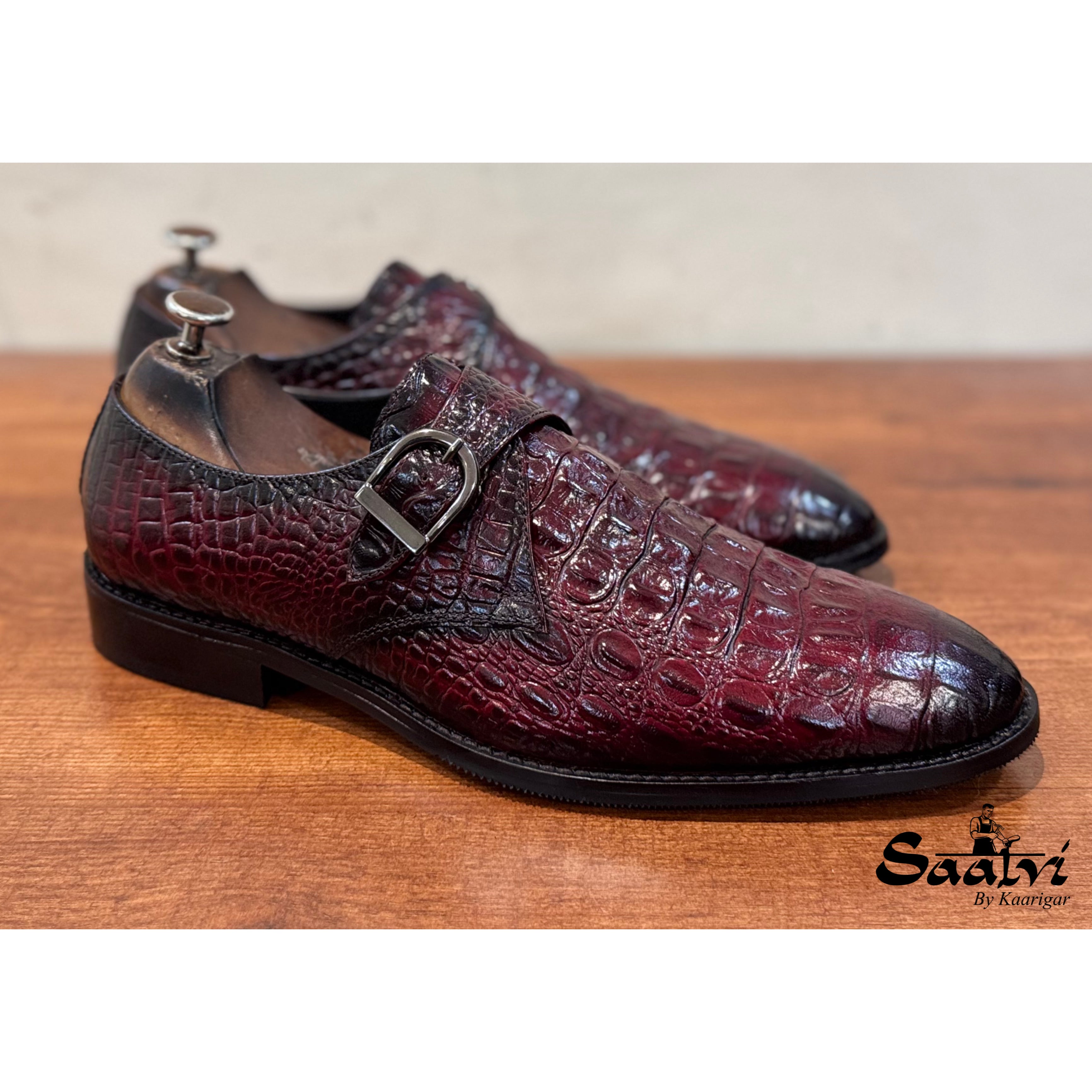 Wine Croco Monk Straps