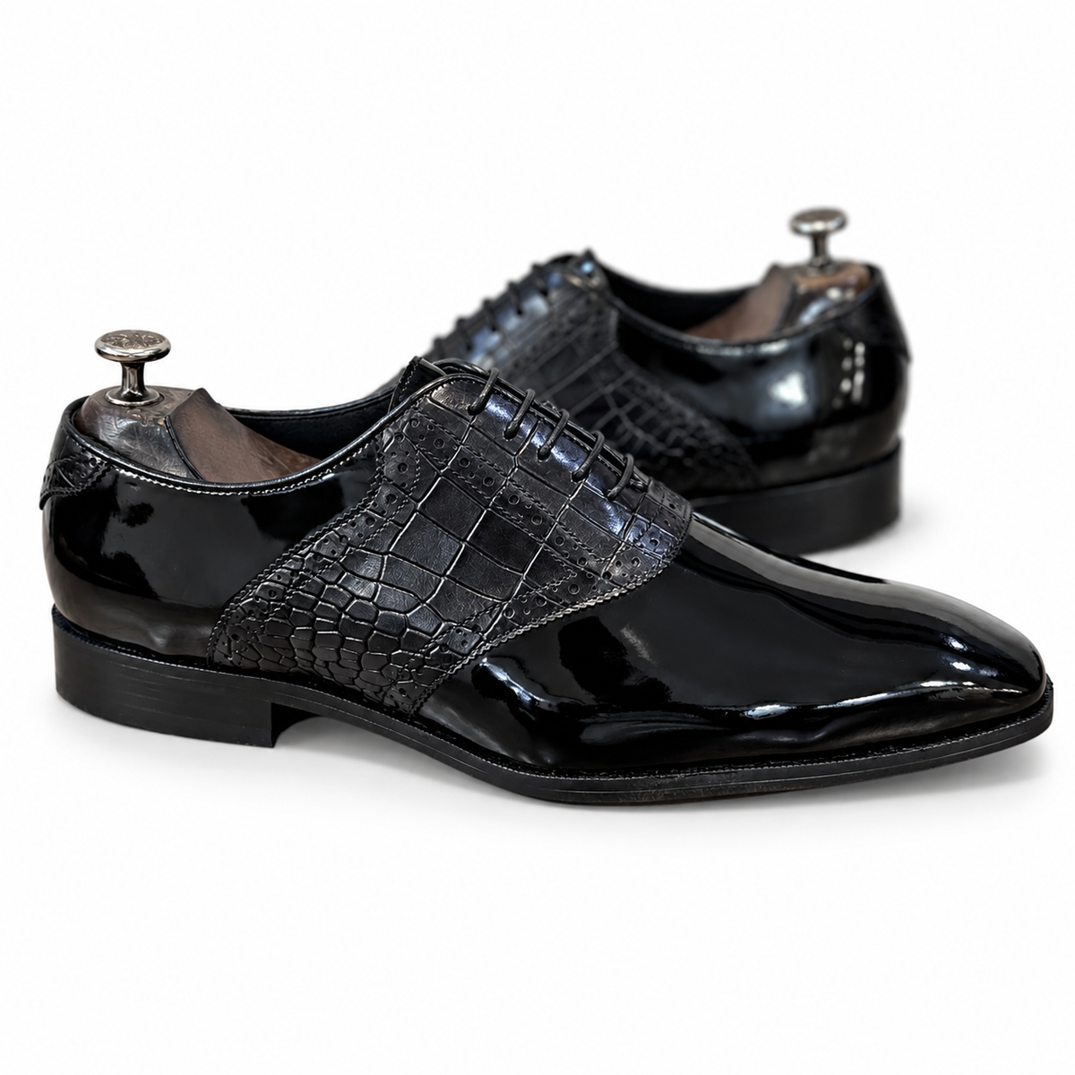 Noir Croco Élégance Patent Oxfords