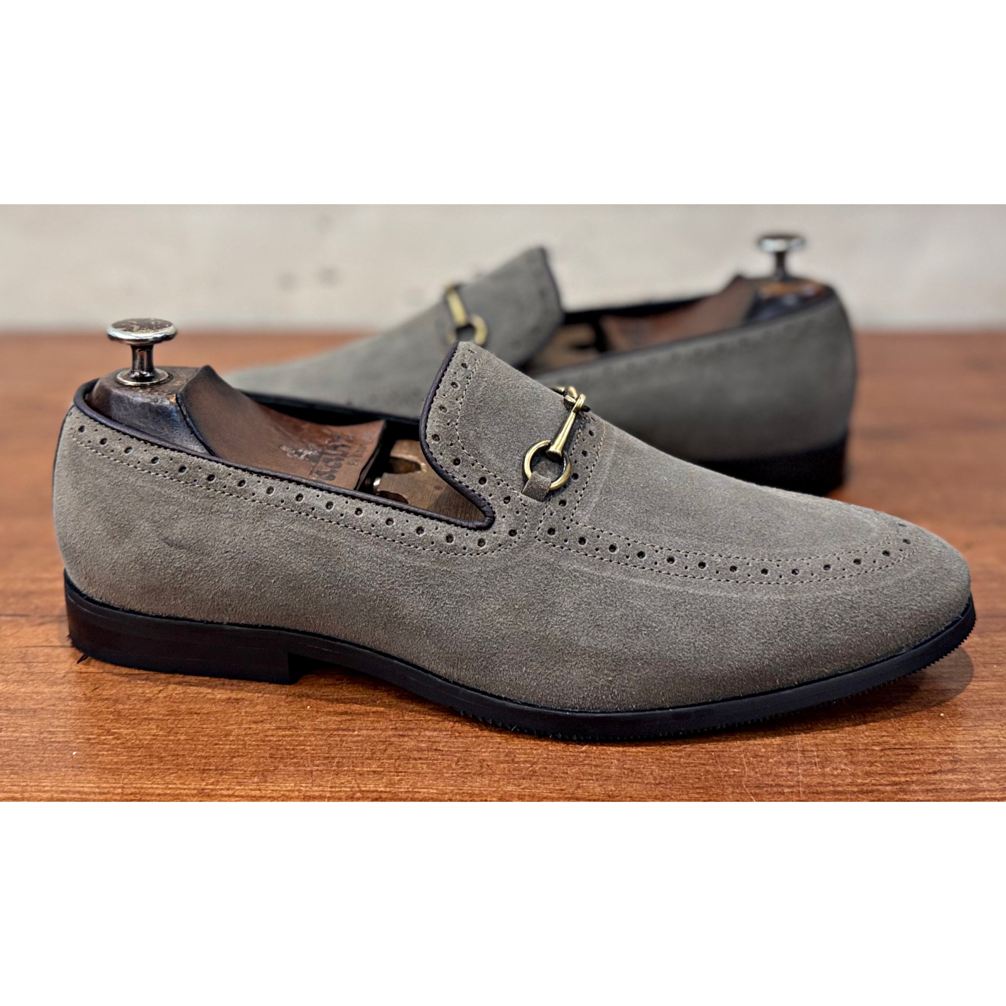 Semi Brogues Grey Suede Loafers