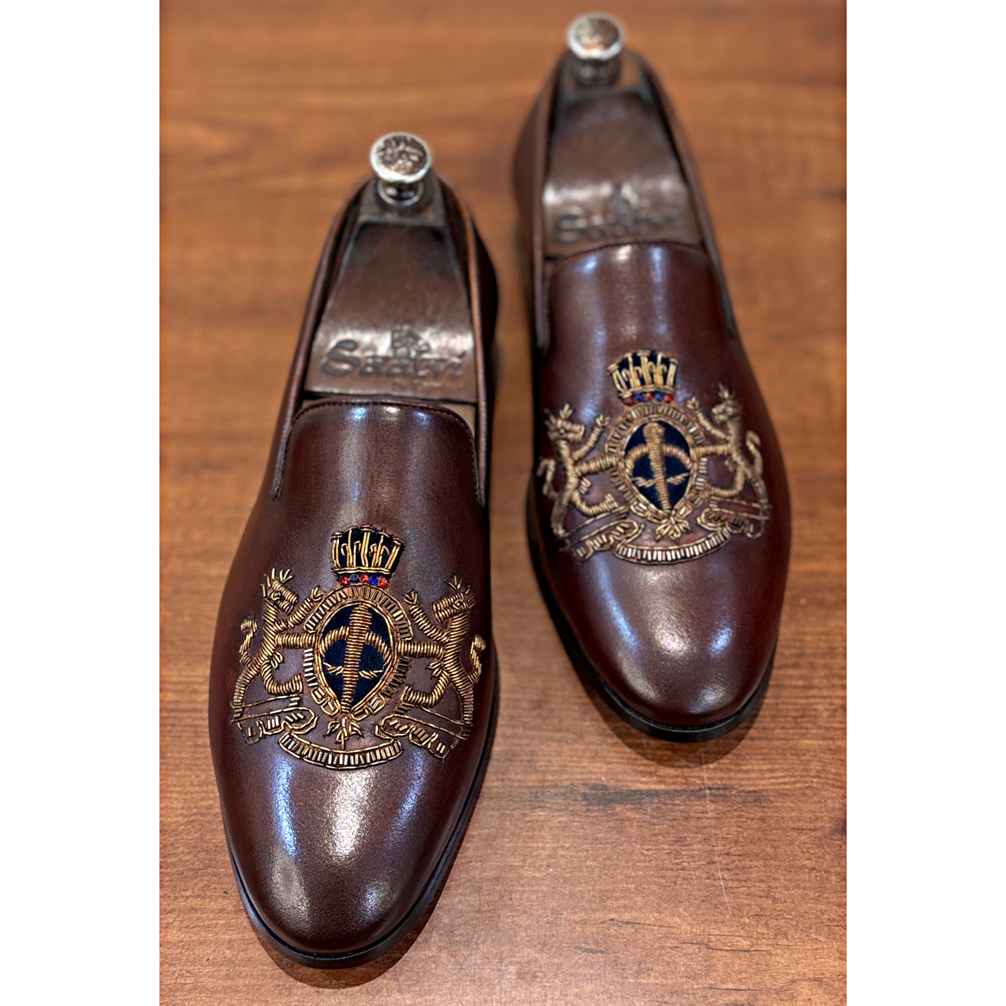 Royal Hand Zardosi Slipons Brown