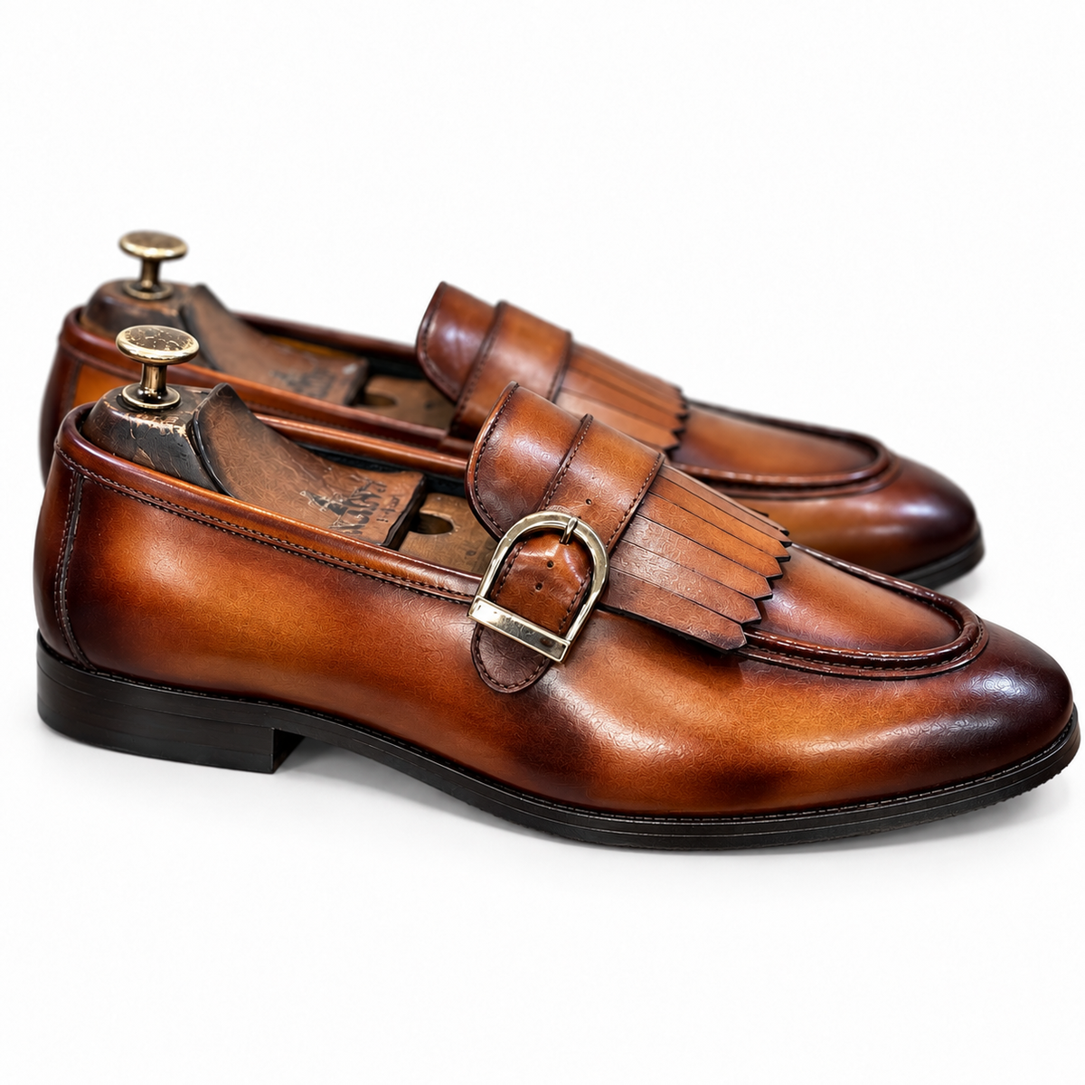 Cognac Sovereign Kiltie Buckle Loafers
