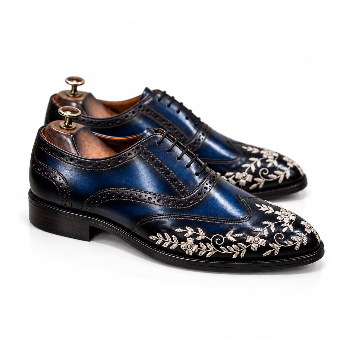 Sapphire Regalia — Blue Embroidered Wingtip Oxford