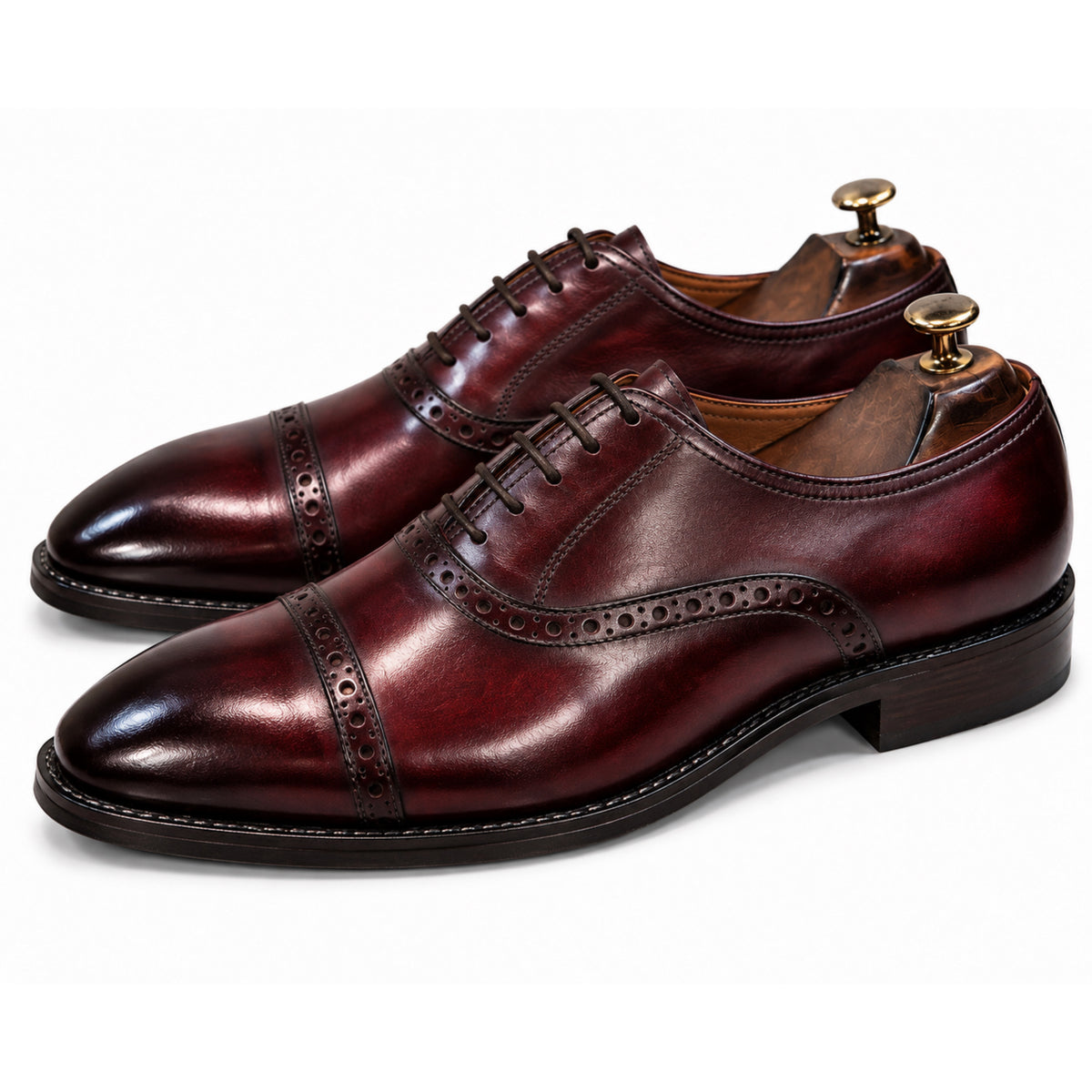 Burgundy Hand Patina Cap Toe Brogue Oxford