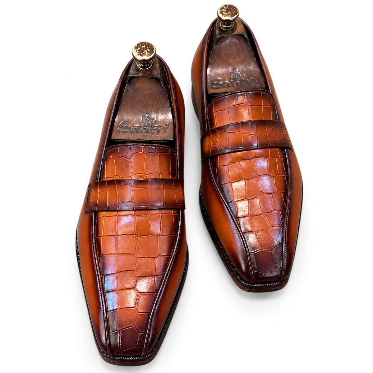 Saalvi Cognac Croco Prestige Penny Loafers