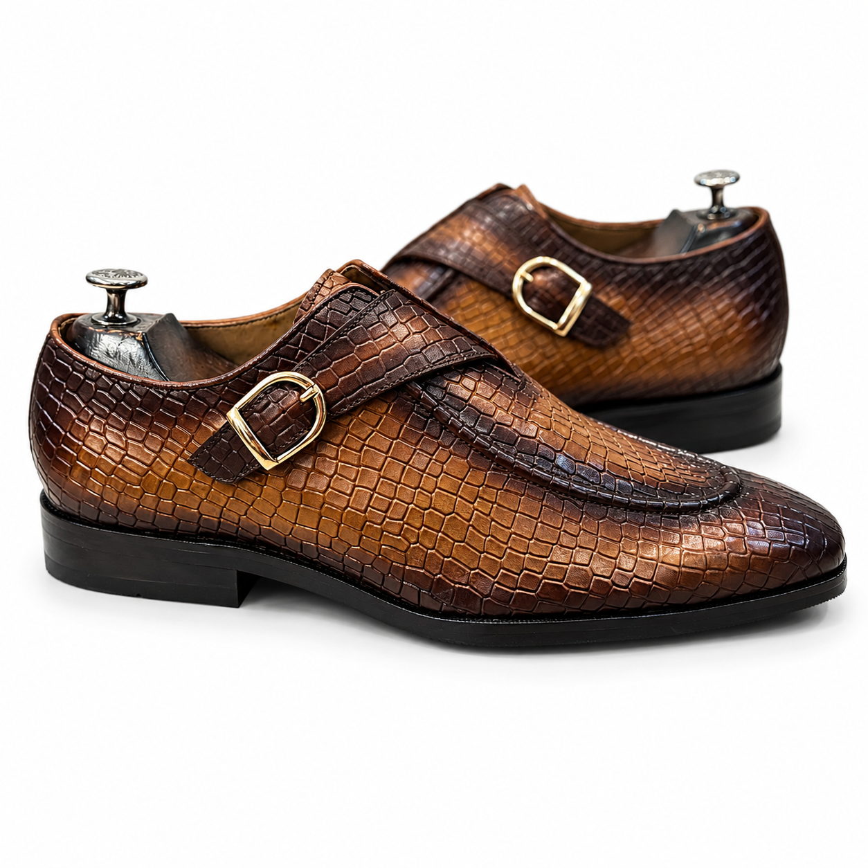 Monaco Croc Monk Strap Shoes Tan