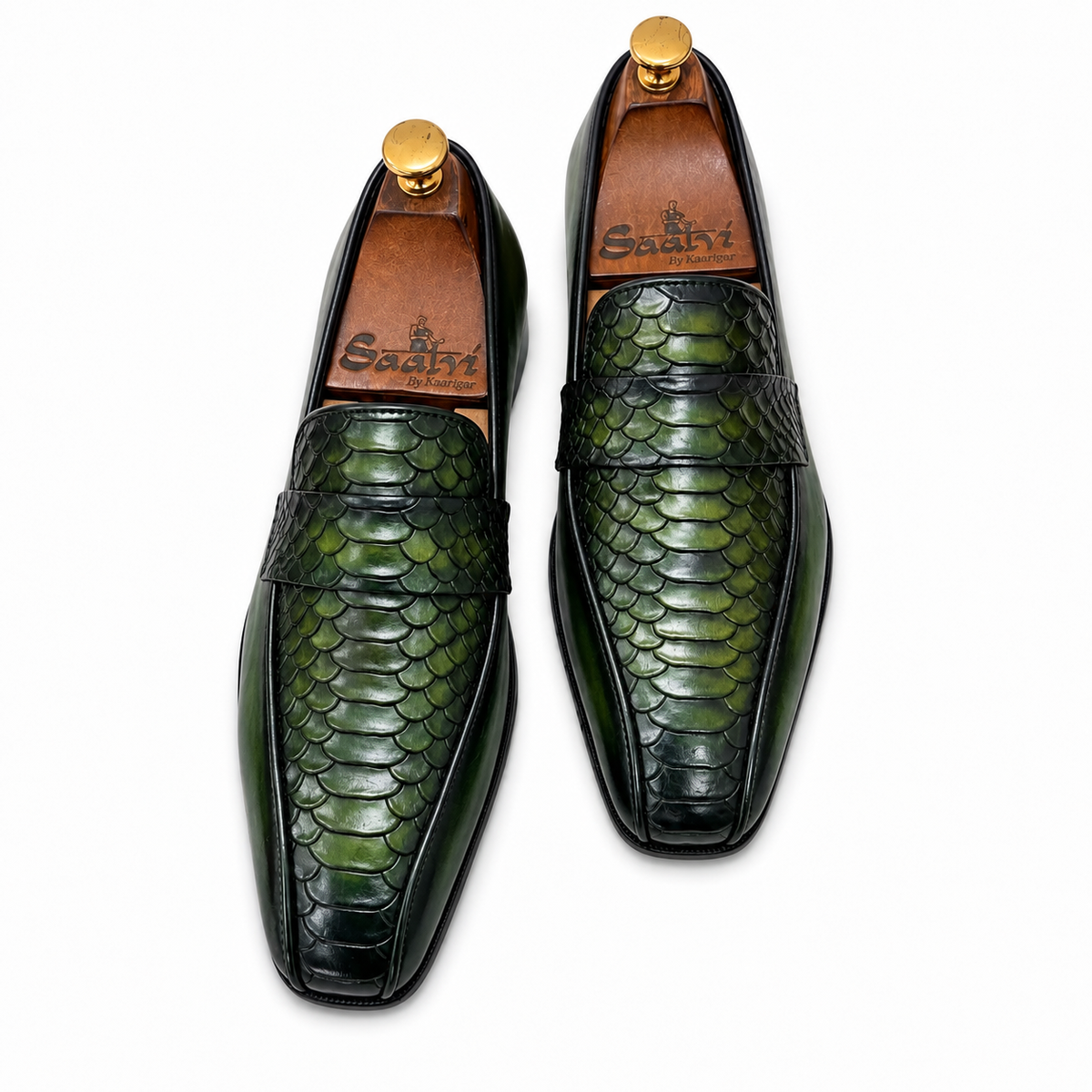Verde Obsidian Croco-Texture Loafers
