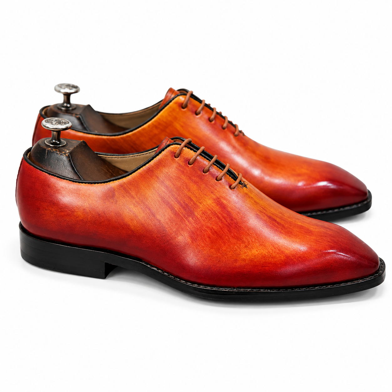 Burnished Orange Patina Leather Oxford Shoes – Luxury Hand-Painted Formal Dress Shoes
