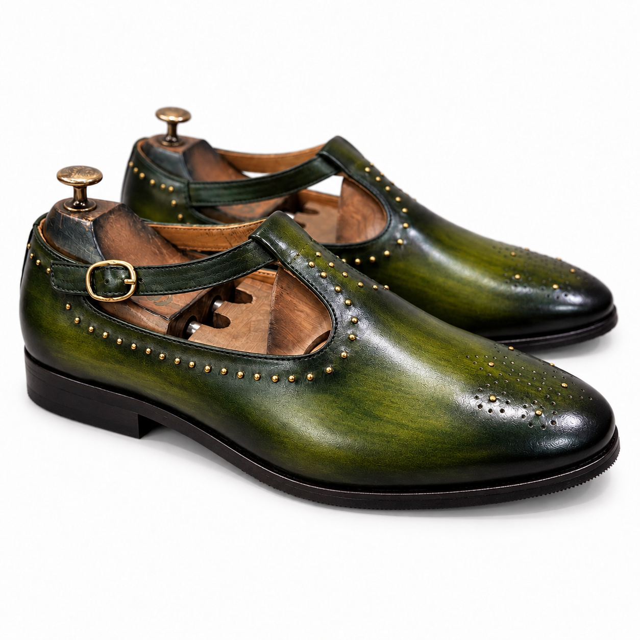 Emerald Green Studded Leather Sandals