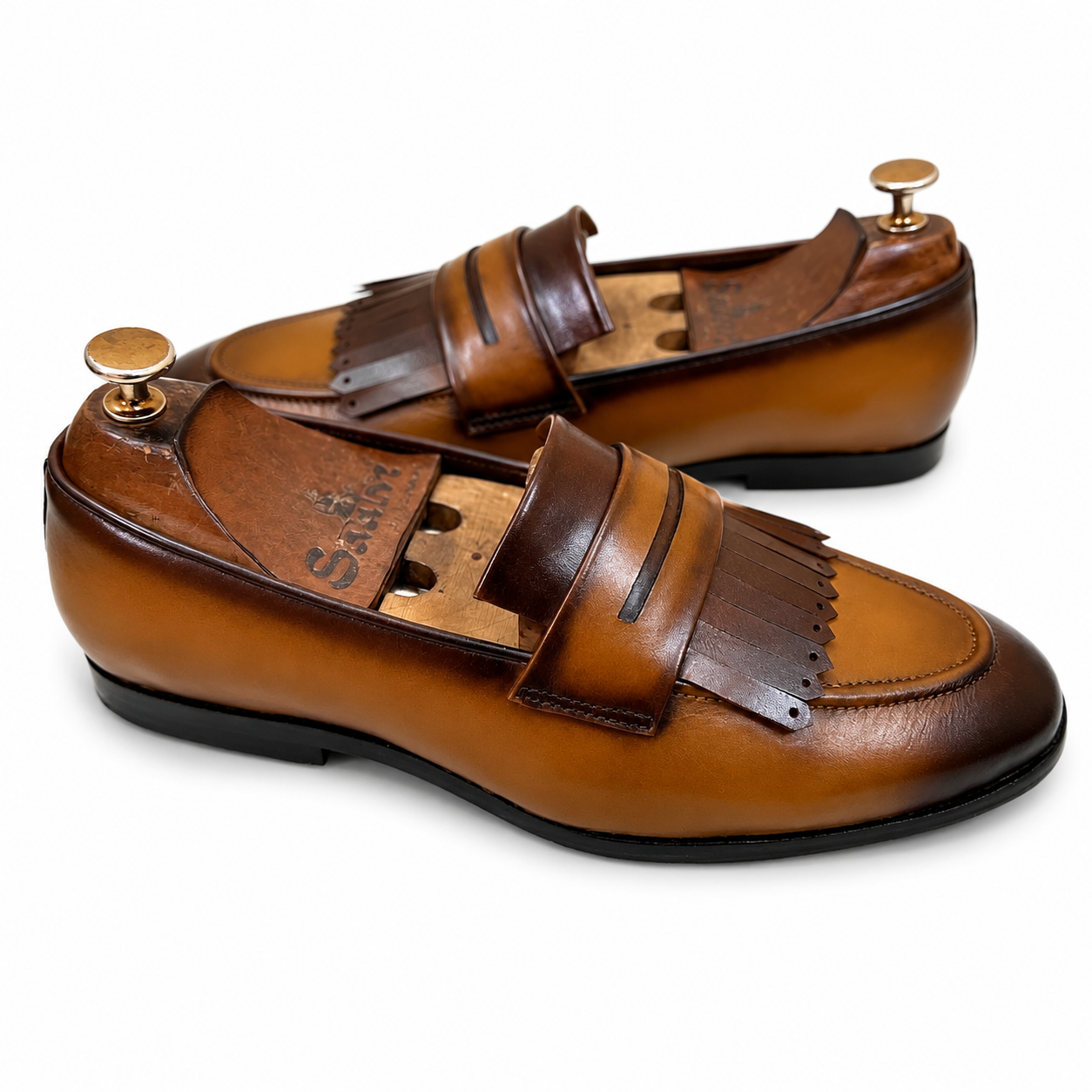 Tan Penny Loafers With Fringes
